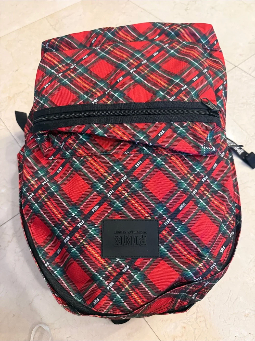 PINK Victoria's Secret Red Tartan Plaid Backpack with Black Trim NEW WITHOUT TAG